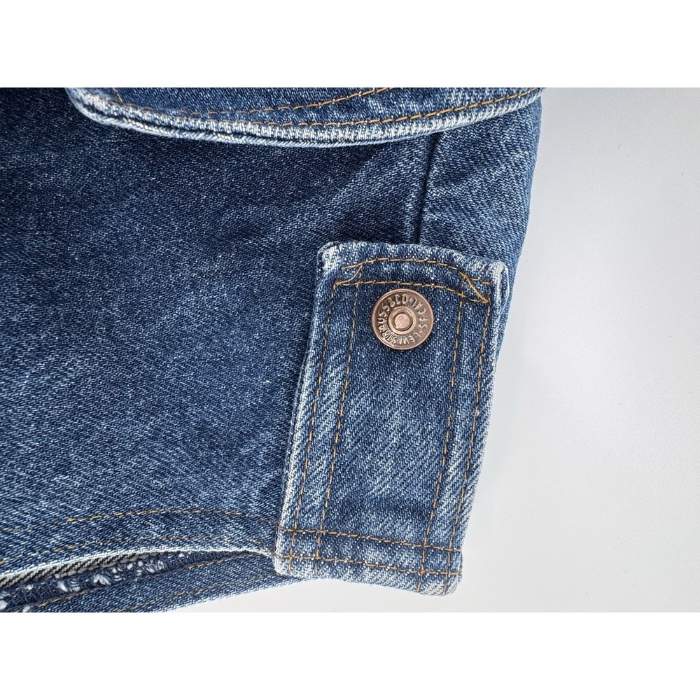 Levi'S Cropped Blue Denim Vest, Raw Hem, Chest Pockets, Honda Gold Wing Patch - Picture 12 of 13